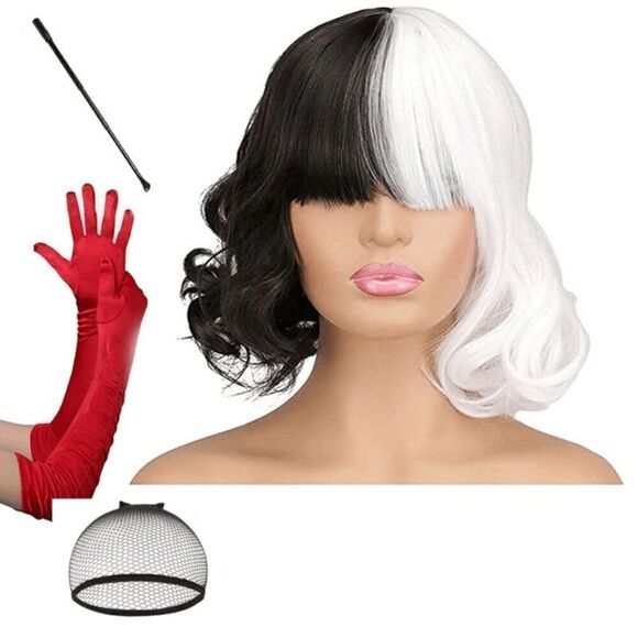 🖤🤍 6PCS Halloween Bundle Cruella Cosplay Costume Party 1920s Accessories Set - Picture 14 of 16